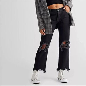 We The Free Maggie Distressed Straight Jeans Black Size 26